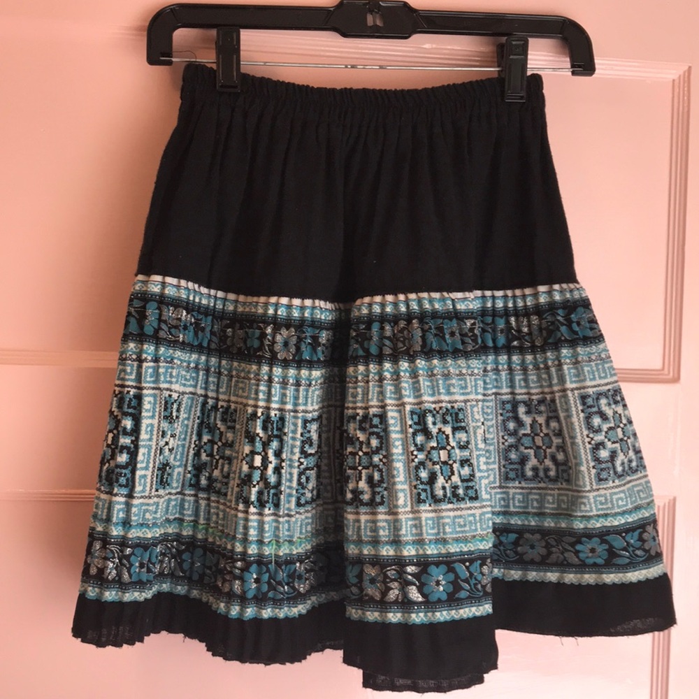 Vintage Black and Teal Mini Skirt